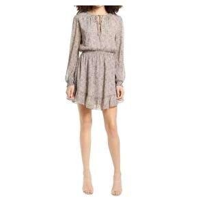 WAYF Cheetah Print Smocked Waist Long Sleeve Mini Dress Size Small